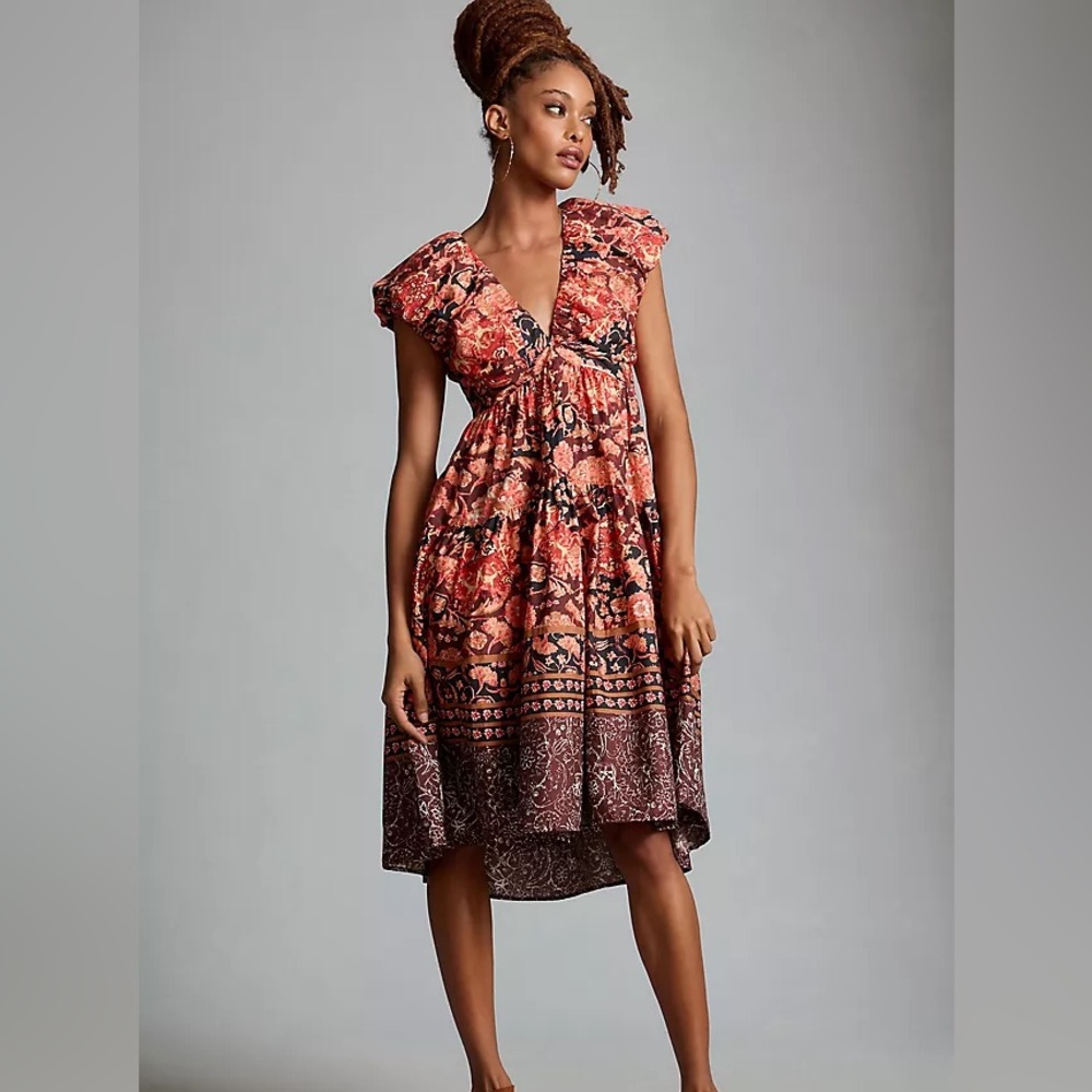 Anthropologie Red and Black Floral Dress